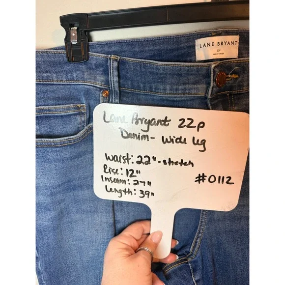 Lane Bryant 22P Wide Leg Jeans Medium Wash Pintuck Seam Petite Plus Size A1440 - Picture 8 of 8